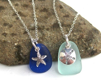 Sea Glass Nautical Charm Neckace Sea Glass Jewelry Sea Glass Charm  Necklace Beach Glass Jewelry Charm Necklace Nautical Necklace