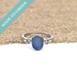 Mariner Sea Glass and Diamond Engagement Ring | Alternative Engagement Ring | Sea Glass Wedding Ring | Sea Glass Engagement Ring