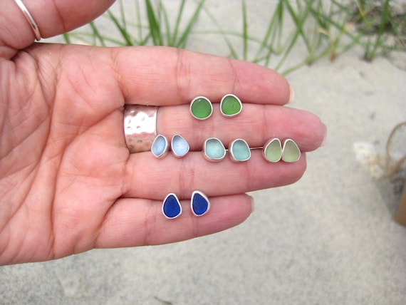Sea Glass Post Earrings| Beach Glass Earrings | Sea Glass Jewelry | Beach Glass Jewelry | Sterling Silver and Sea Glass | Bridesmaid Gifts |