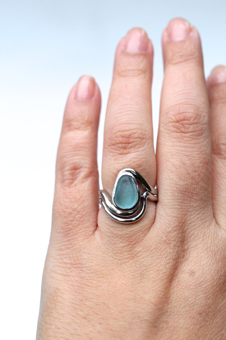 Serenity Sea Glass Engagement Ring Alternative Engagement Ring Sea Glass Wedding Ring Sea Glass Engagement Ring Engagement Ring image 2