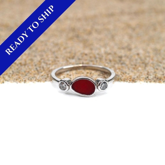 Red Nova Sea Glass Engagement Ring Alternative Engagement Ring