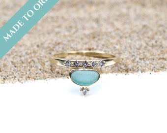 Keizerin zeeglas verlovingsring | Alternatieve verlovingsring | Zeeglas trouwring | Zeeglas diamanten ring | Verlovings ringen