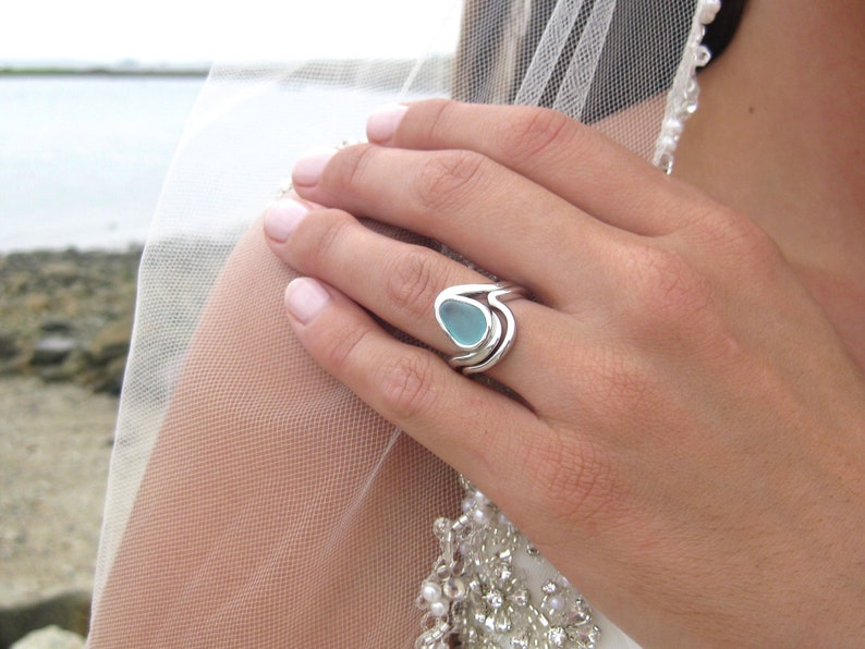 Serenity Sea Glass Engagement Ring Alternative Engagement Ring Sea Glass Wedding Ring Sea Glass Engagement Ring Engagement Ring image 6