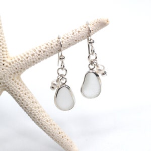 Sea Glass and Pearl Earrings | Sterling Silver Sea Glass | Sea Glass Earrings | Wedding Jewelry|Earrings | Freshwater Pearls|Earrings Dangle