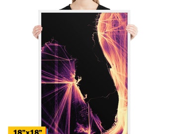 Florida - Impresión enmarcada - Un año de movimientos de barcos visualizados