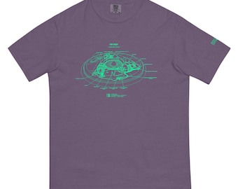 Camiseta con el plano del OVNI de Avrocar (oscura)