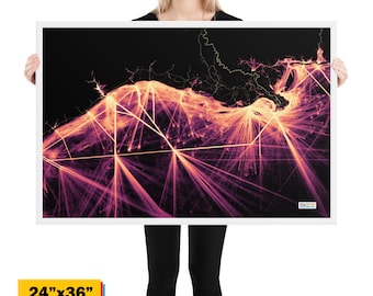 Golfo de México, Nueva Orleans, Galveston, Texas - Impresión enmarcada - Visualización de los movimientos de los barcos durante un año