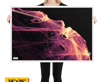 Costa del sur de California - Impresión enmarcada - Un año de movimientos de barcos visualizados