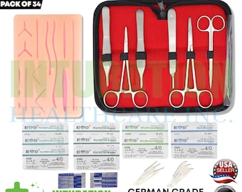34 Pcs Suture Kit Complete Practice Sutures Kits Medical Veterinary Student Training Surgical Suturing Pad with Needles and Threads