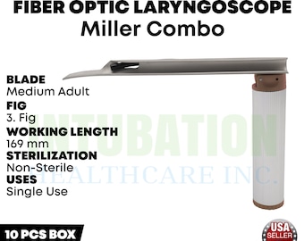 Laryngoscope à Fibre Optique SAFETREK Avec Lame Macintosh (Taille 1,2,3,4) Et Poignée Moyenne - Marqué CE