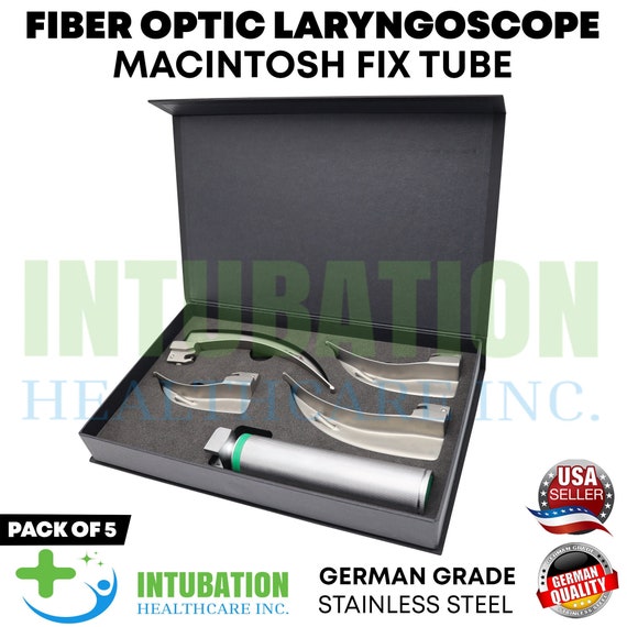 SD Instruments Fiber Optic Macintosh Laryngoscope Set – 4 Blades & Handle Diagnostic Kit (Stainless Steel)
