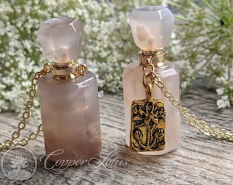 Perfume Bottle Necklace / Crystal Necklace / Sakura Agate