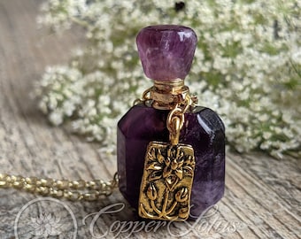 Perfume Bottle Necklace / Crystal Necklace / Amethyst