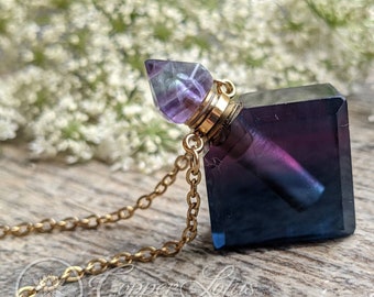 Perfume Bottle Necklace /  Aromatherapy Crystal Necklace / Fluorite Diamond