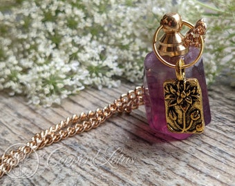 Colar com frasco de perfume / Colar de cristal / Fluorita facetada
