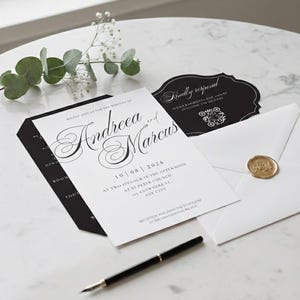 Modern Black and White Wedding Invitation Suite - Minimalist Calligraphy Wedding Set