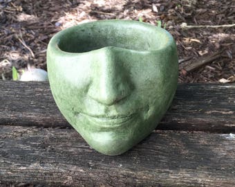 Goddess Planter Head 'Serene' Planter Face (Moss Green) - Listing for 1 head (Plants not Included) Cast Concrete