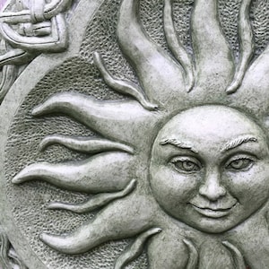 Celtic Sun Goddess Garden Art Sculpture Moss Green Concrete Plaque image 3