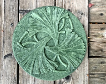 Cast Concrete Ginkgo Leaf Stepping Stone (Moss) and Garden Plaque