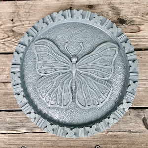 Cast Concrete Butterfly Stepping Stones (Bluestone) Garden Sculpture and Plaque