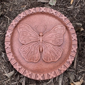 Cast Stone Butterfly Stepping Stone (Terracotta) Garden Sculpture and Plaque