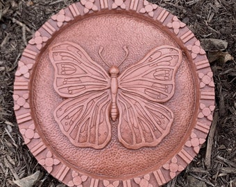 Cast Stone Butterfly Stepping Stone (Terracotta) Garden Sculpture and Plaque