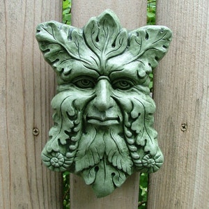 Concrete Greenman Plaque (Moss) Garden Sculpture