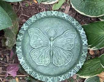 Cast Concrete Butterfly Stepping Stone (Moss) and Garden Plaque