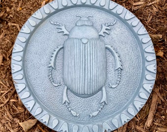 Concrete Scarab Beetle Stepping Stone (Bluestone) and Garden Plaque