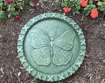 Concrete Butterfly Stepping Stone (Moss) and Garden Plaque