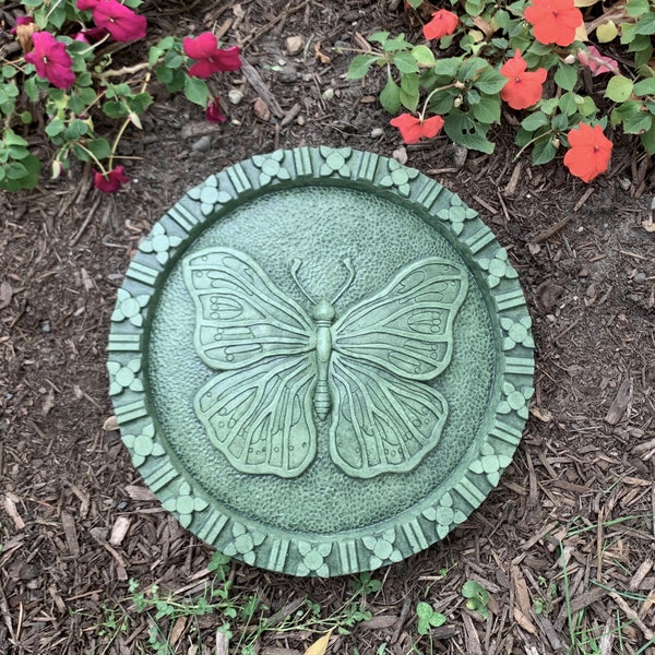 Concrete Butterfly Stepping Stone (Moss) and Garden Plaque