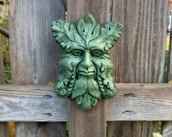 Concrete Greenman Plaque (Moss) Garden Sculpture