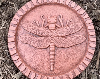 Cast Concrete Dragonfly Stepping Stone (Terracotta) and Garden Plaque