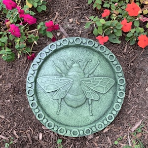 Concrete Bumble Bee Stepping Stone (Moss) and Garden Sculpture