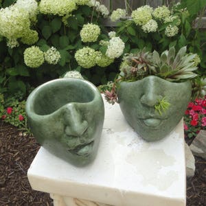 Goddess Planter Head 'Sassy' Planter Face (Moss) - Listing for 1 head without plants Cast Concrete