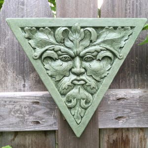 Triangle Concrete Greenman Plaque (Moss) Garden Sculpture