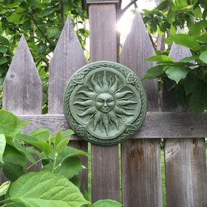 Celtic Sun Goddess Garden Art Sculpture Moss Green Concrete Plaque image 2