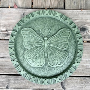 Concrete Butterfly Stepping Stone (Moss) Garden Sculpture and Plaque
