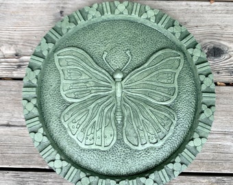 Concrete Butterfly Stepping Stone (Moss) Garden Sculpture and Plaque
