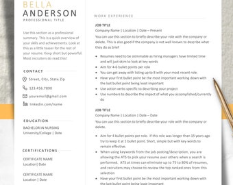 Plantilla de currículum, plantilla de CV, plantilla de referencias, versiones de 1 y 2 páginas, plantilla de carta de presentación, Microsoft Word, minimalista