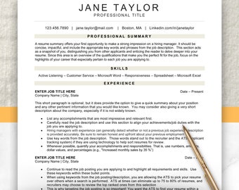 ATS Friendly Resume Template for Microsoft Word, Google Docs and Pages, Cover Letter and References Template, Clean and Professional