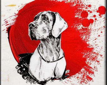 Great Dane Rising Sun - Original Art Print on Natural Fiber Paper Dog Owner Gift Zen Home Decor Rice Paper Dog Portrait Gifts for Dog Lovers