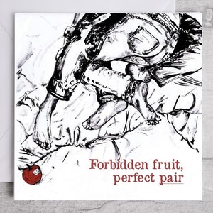Verboden fruit, perfect paar - Romantische Adam en Eva-kaart Liefdesverhaal Valentijnsdagkaart Verjaardagscadeau