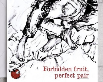 Forbidden Fruit, Perfect Pair - Romantic Adam and Eve Card Love Story Valentine's Day Card Anniversary Gift