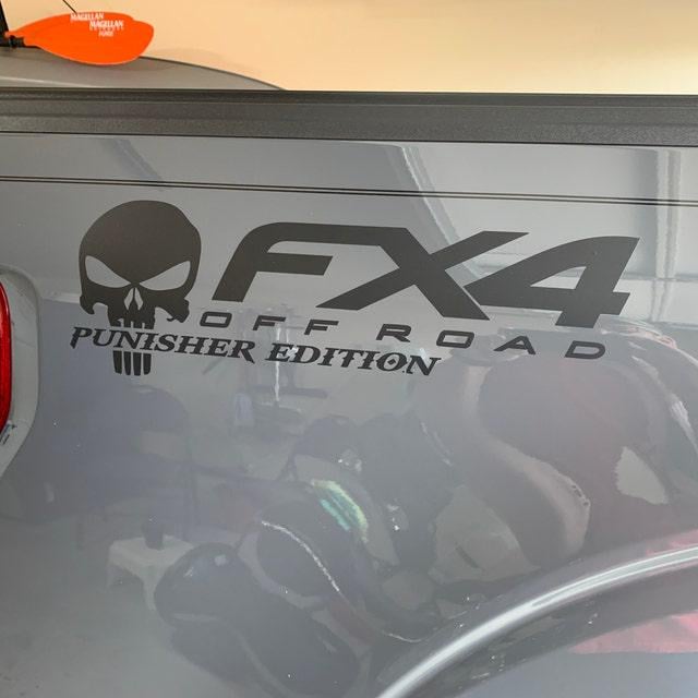 FX4 Off Road Skull Decal Replacement Sticker - 16x4 Inch Gray Bedside Graphics For Trucks