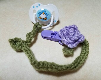 Crochet flower pacifier or teething toy holder