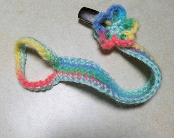 Crocheted rainbow pacifier or teething toy holder