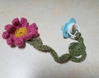 Crochet flower pacifier or teething toy holder