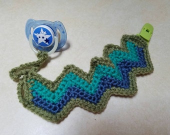 Crochet chevron pacifier or teething toy holder