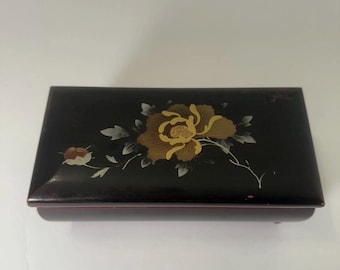 Vintage japanische schwarze Lack Sone Ware Orgel Musik Schmuckschatulle Chinoiserie